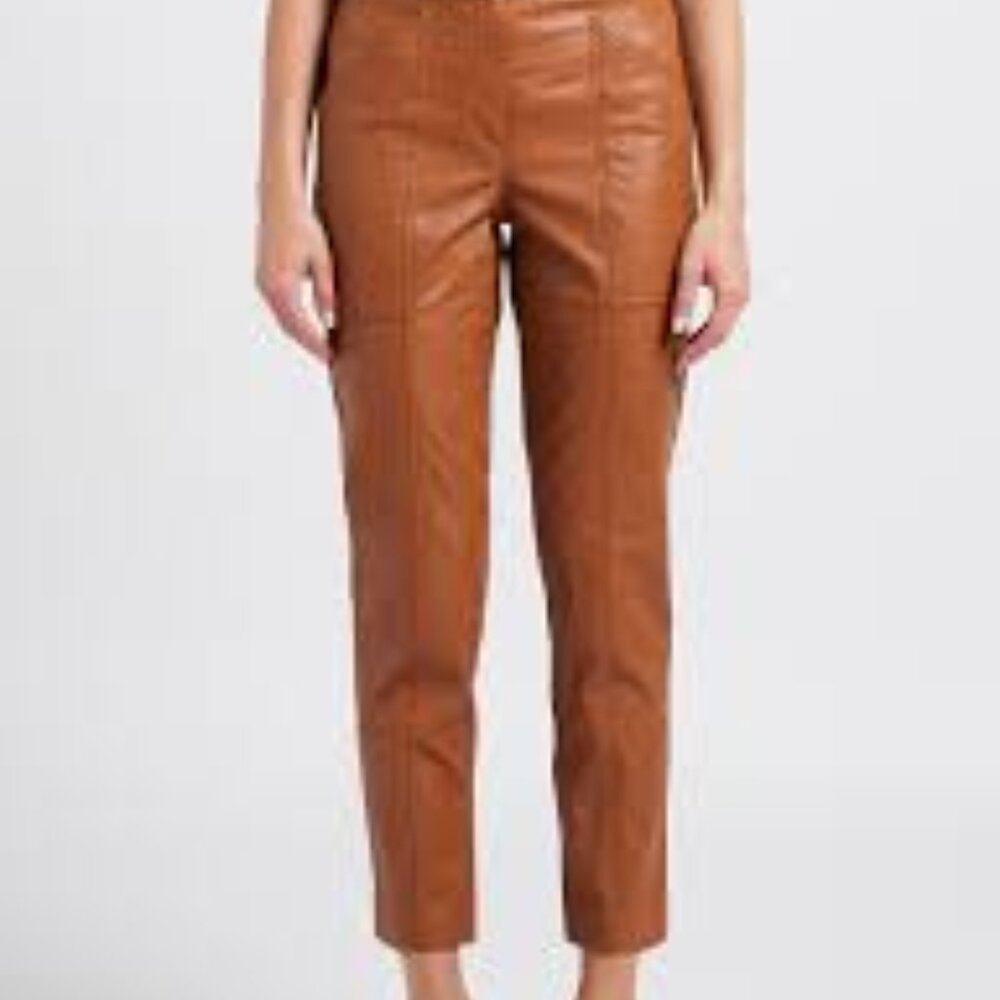 H&M | Caramel Vegan Leather High Rise Straight Leg Pants